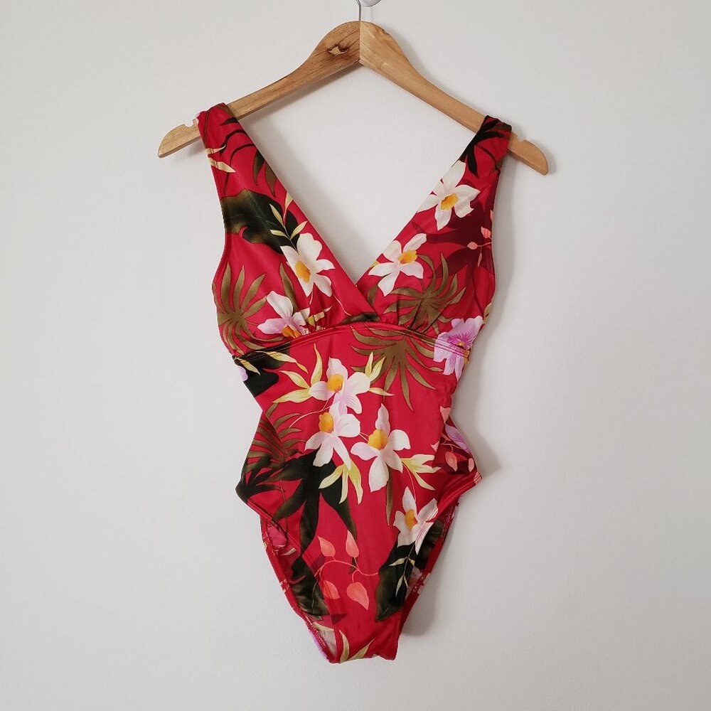Longitude Swim Suit Size 8 One Piece Red Floral